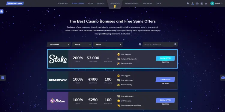 gamblersarea bonus offers